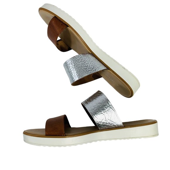 A Giannetti Bohemian Flat Slide Sandal Sz 8 Leather Double Strap Summer Italy - Picture 6 of 12